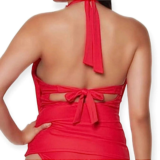 Plunging Cowl-neck Halter Tankini Swim Top