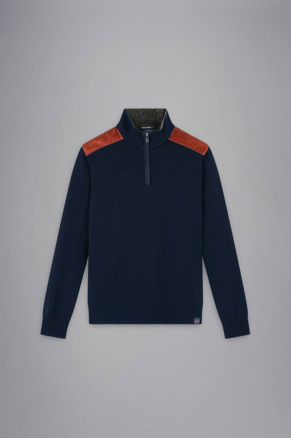 Paul & Shark - Men's Wool Zip Sweater With Corduroy Details - Rack Hunt