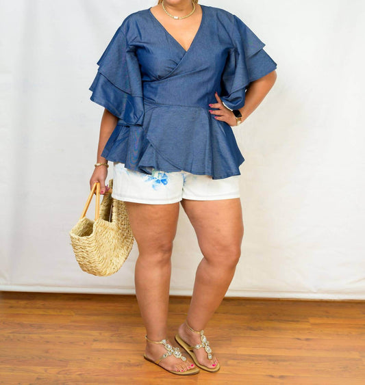 India Batik - Denim Wrap Blouse - Rack Hunt