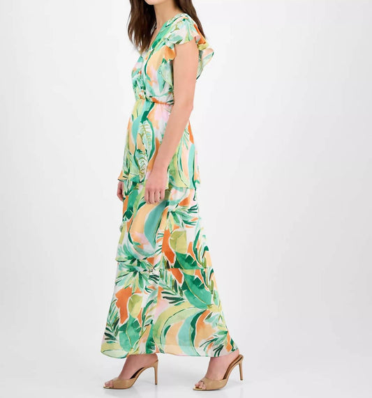Printed Flutter-sleeve Dress