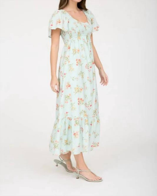 Floral Bell Sleeve Smocked Bust Midi Dress
