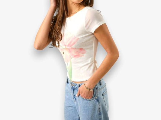 Flower Graphic Mesh Top