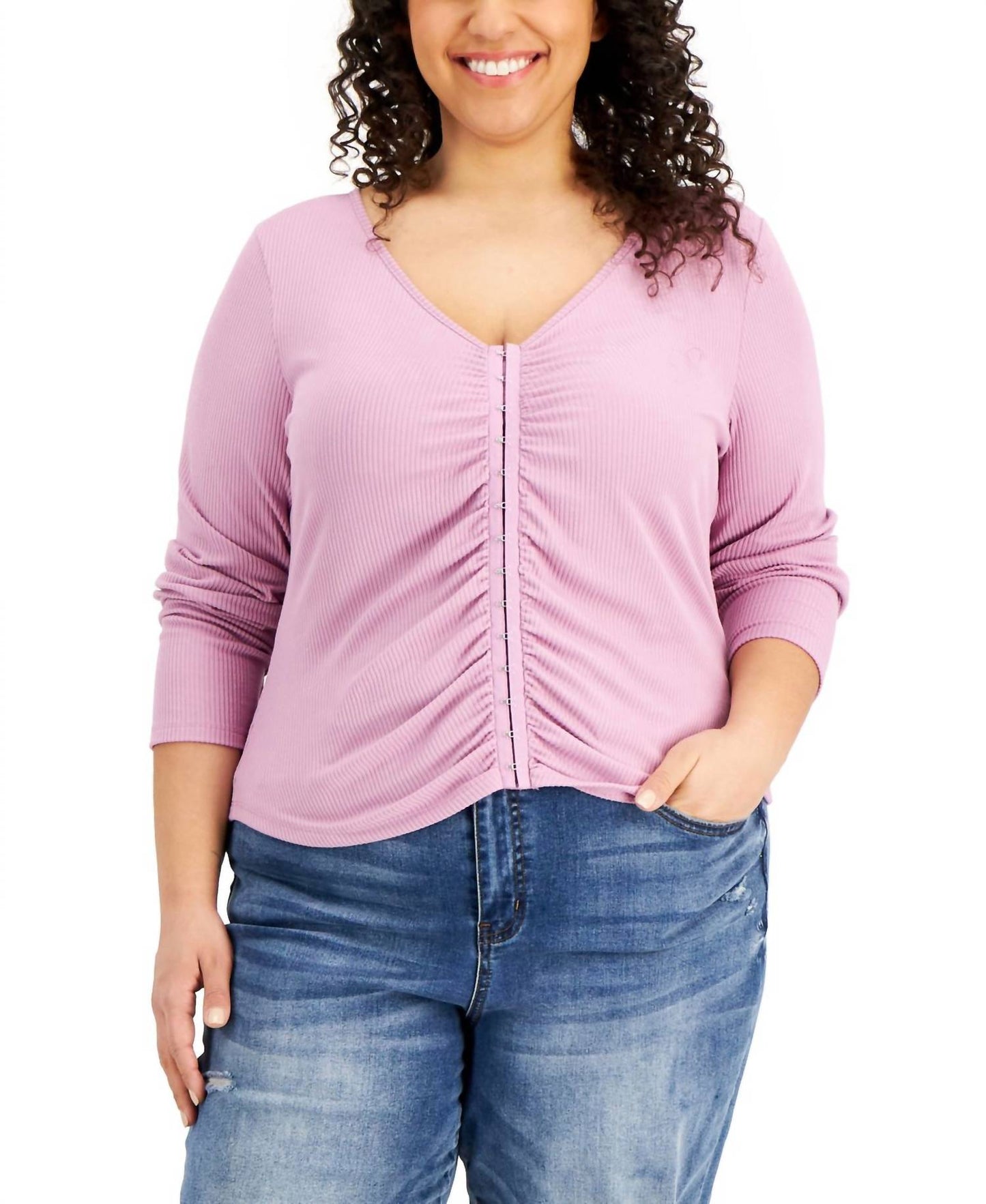 Trendy Plus Size Ruched Hook-and-eye-front Top