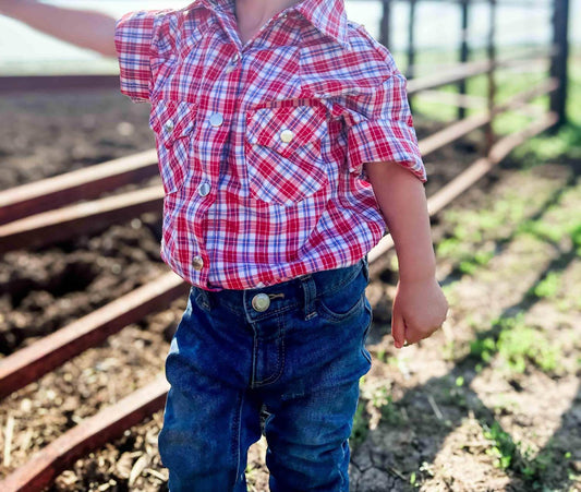 American Farm Company - Boys Youth Plaid Pattern Metal Snap Shirt - Rack Hunt -