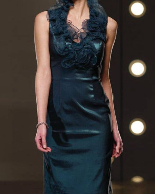 Ruffled Neckline Sheath Dress