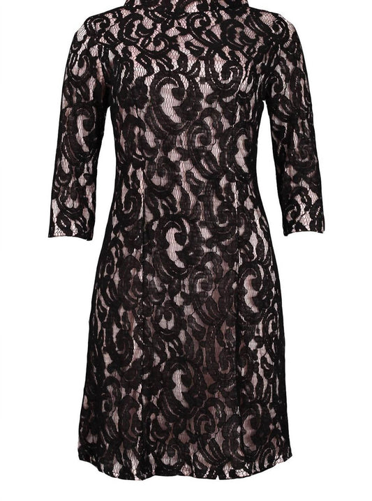 Lace Mock Neck A-line Dress