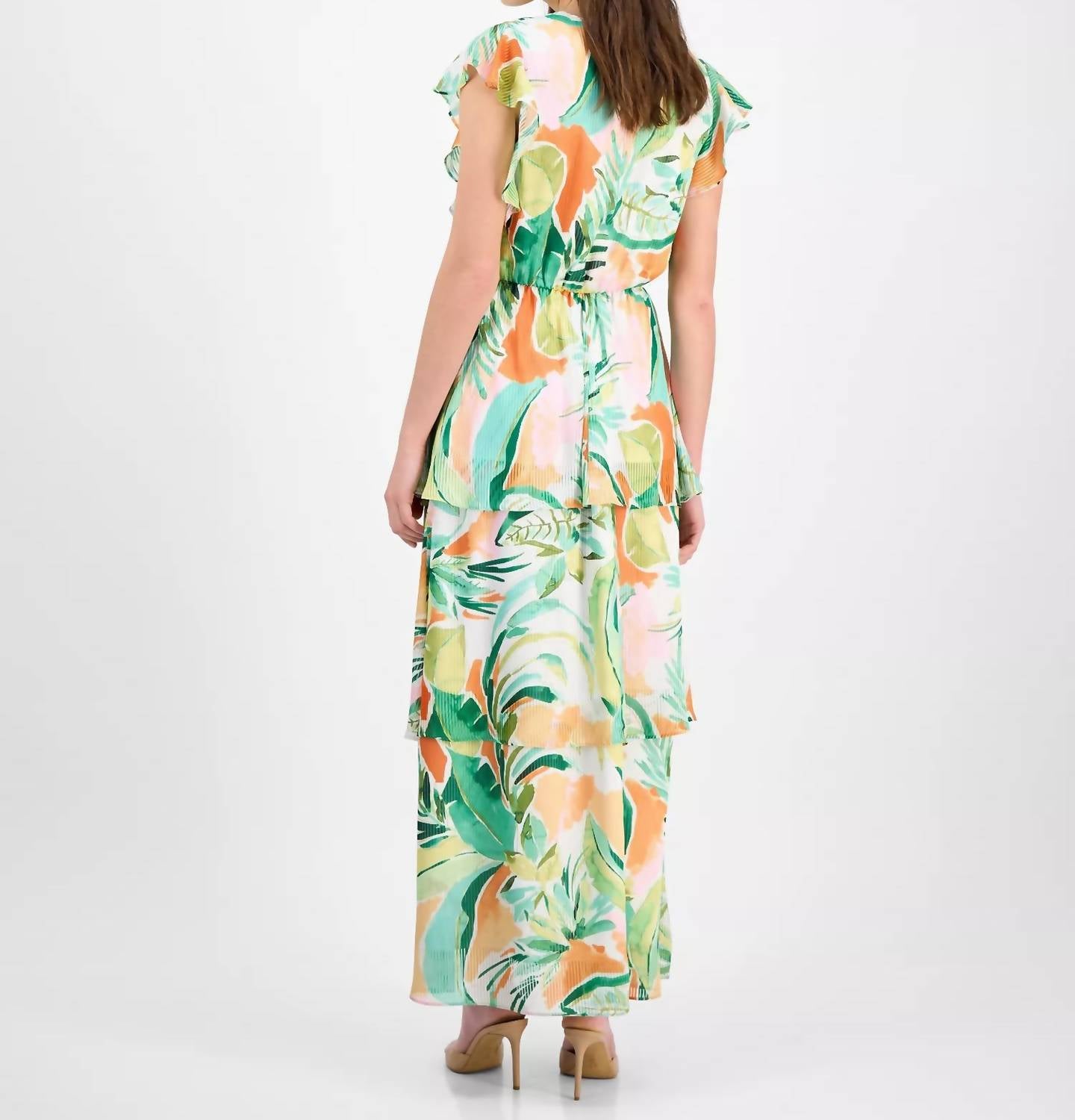 Printed Flutter-sleeve Dress