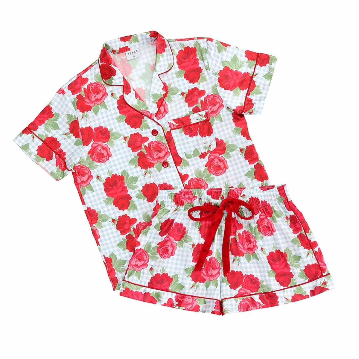Short Sleeve Top And Square Short Set With Velvet Tie
