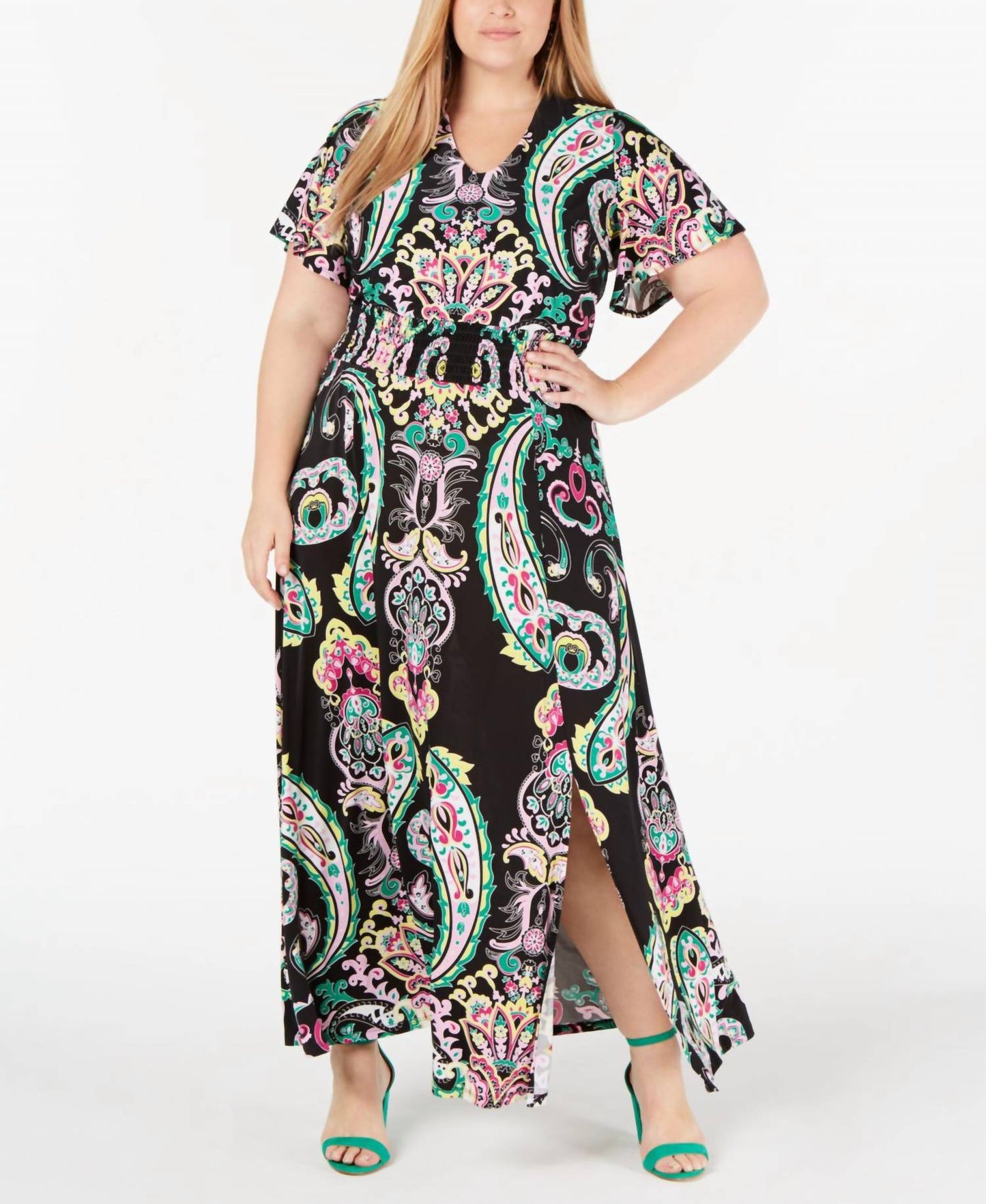Printed Smocked Waist Maxi Dress - Plus