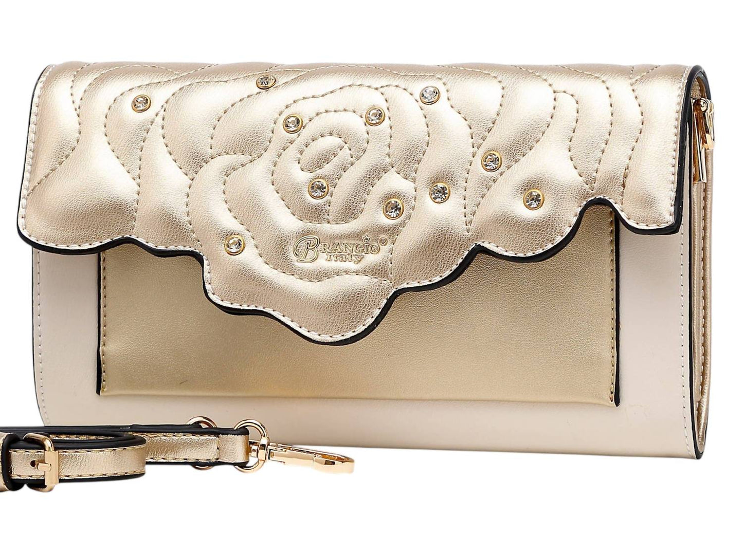 Women's Italy Vegan Leather Rose Quilted Clutch