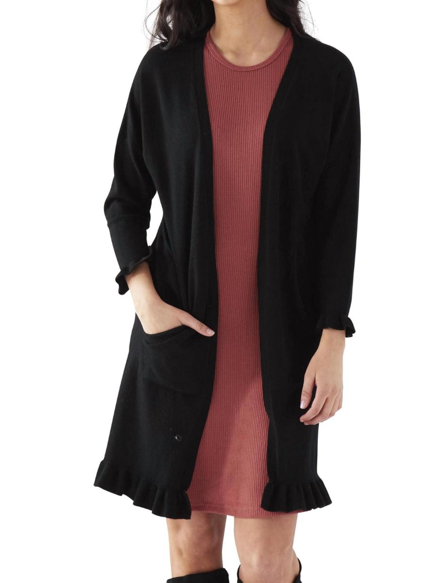 Ruffled Long Cardigan