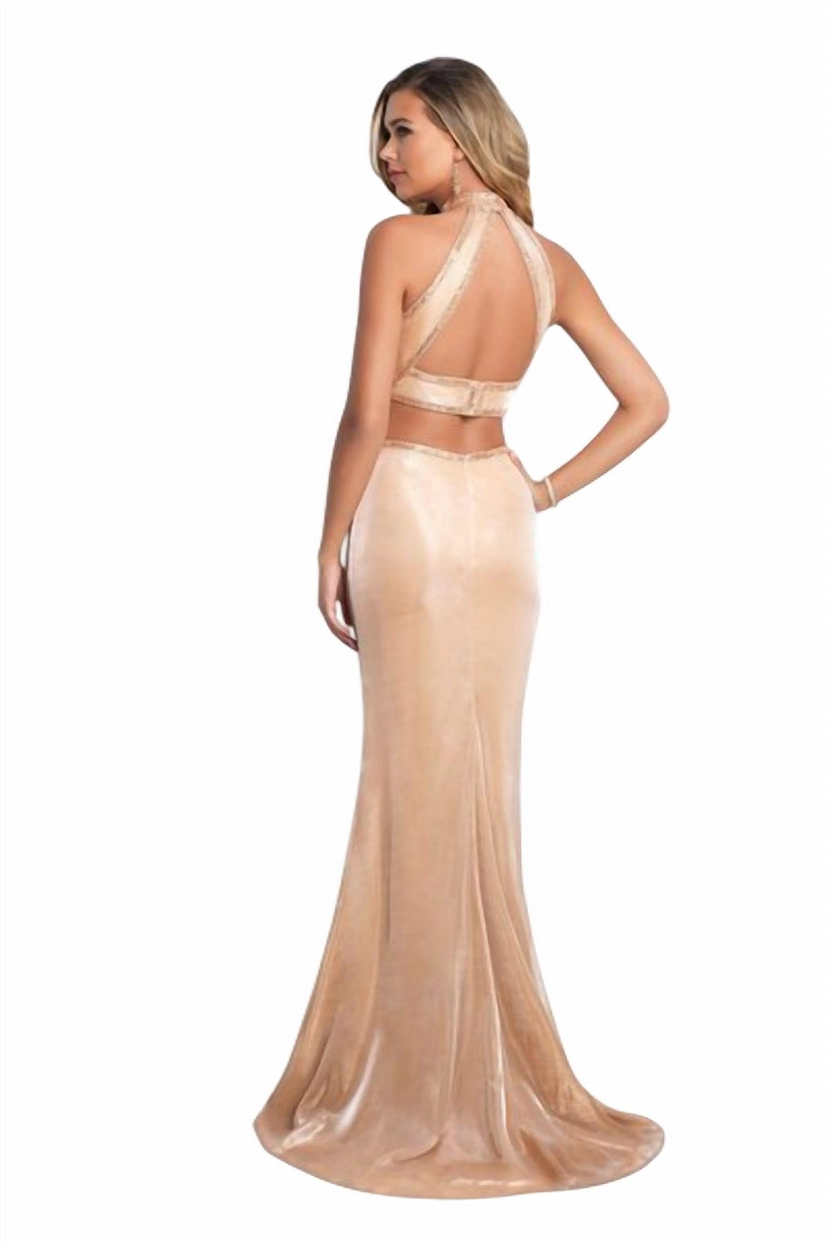 Two Piece Metallic Beaded Prom Dress