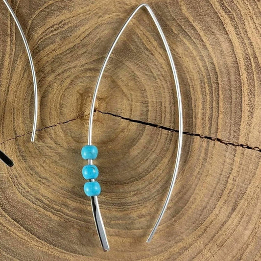 Women's Large Turquoise Three-stone Threader Earrings