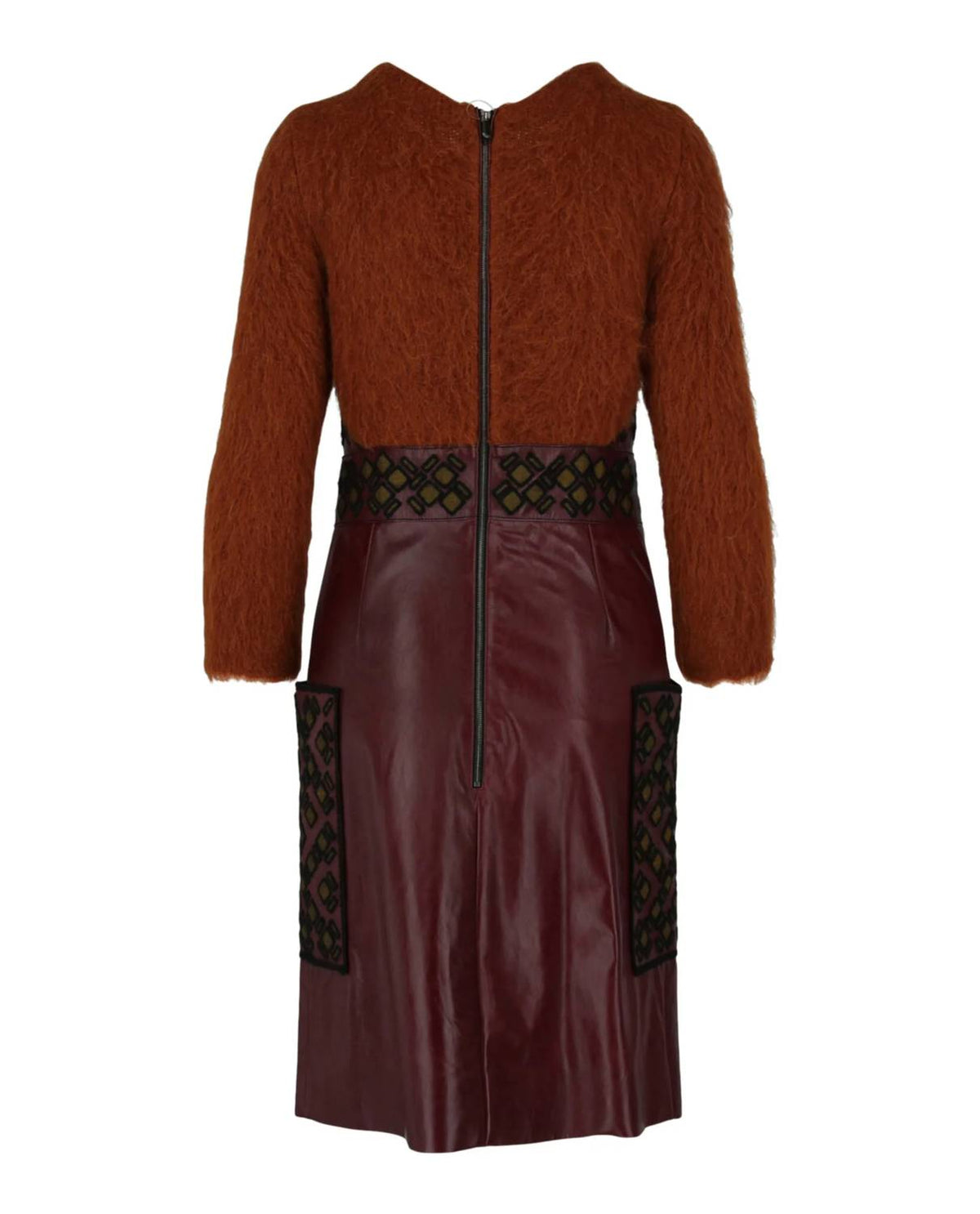 Women's Embroidered Leather Sweater Dress