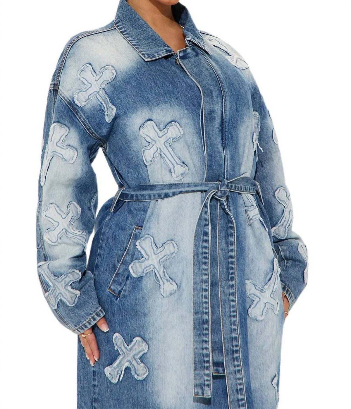 Covered Long Denim Maxi Jacket
