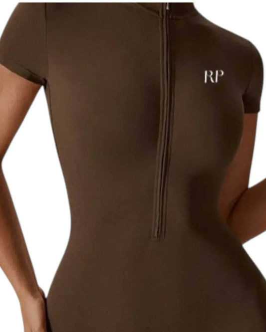 Rockstar Peach - Scuba Short Sleeve Zip Jumpsuit - Rack Hunt