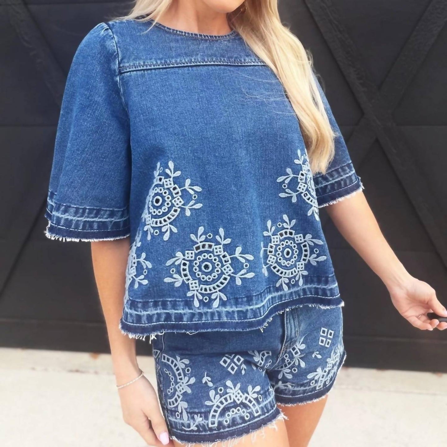 Embroidered Denim Shorts
