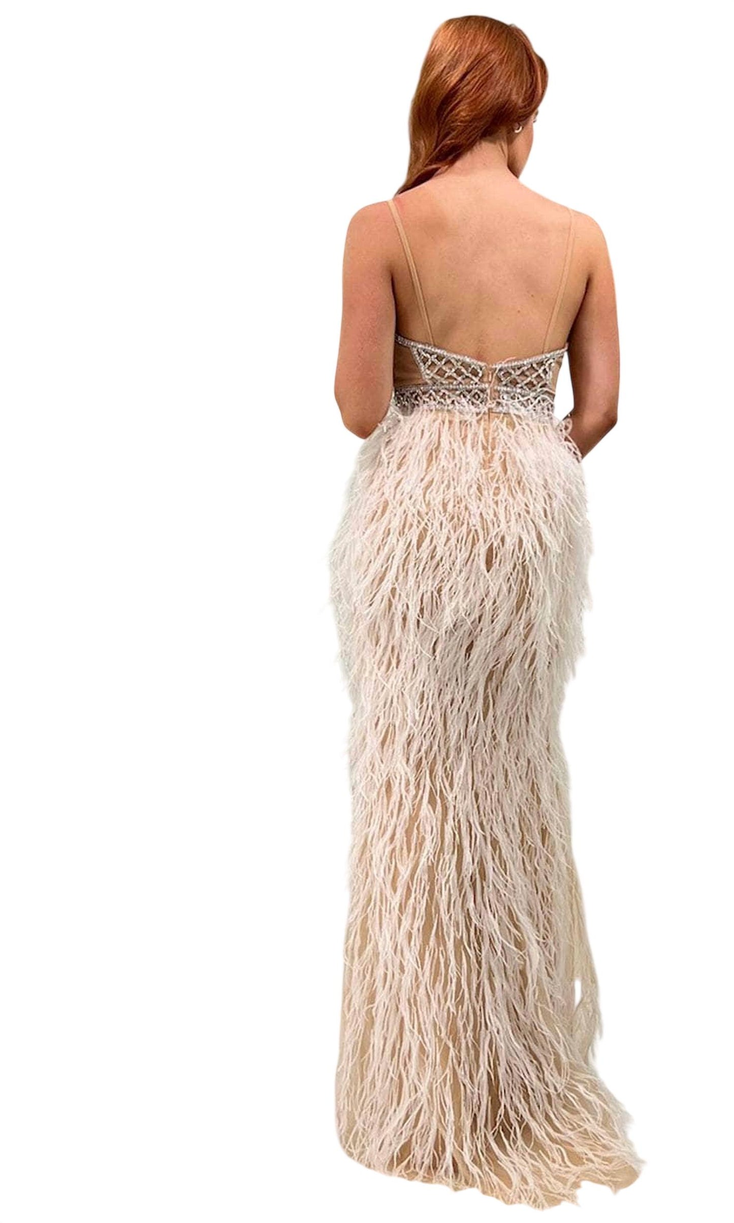 Feathered Skirt Prom Gown