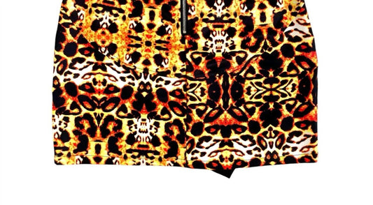 Pure Hype - Women's Animal Print A Line With Faux Leather Trim Zippers Mini Skirt - Rack Hunt -