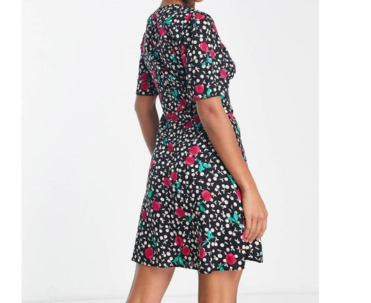 Nobody's Child - Cherry Short Sleeve Button Front Mini Dress - Rack Hunt -