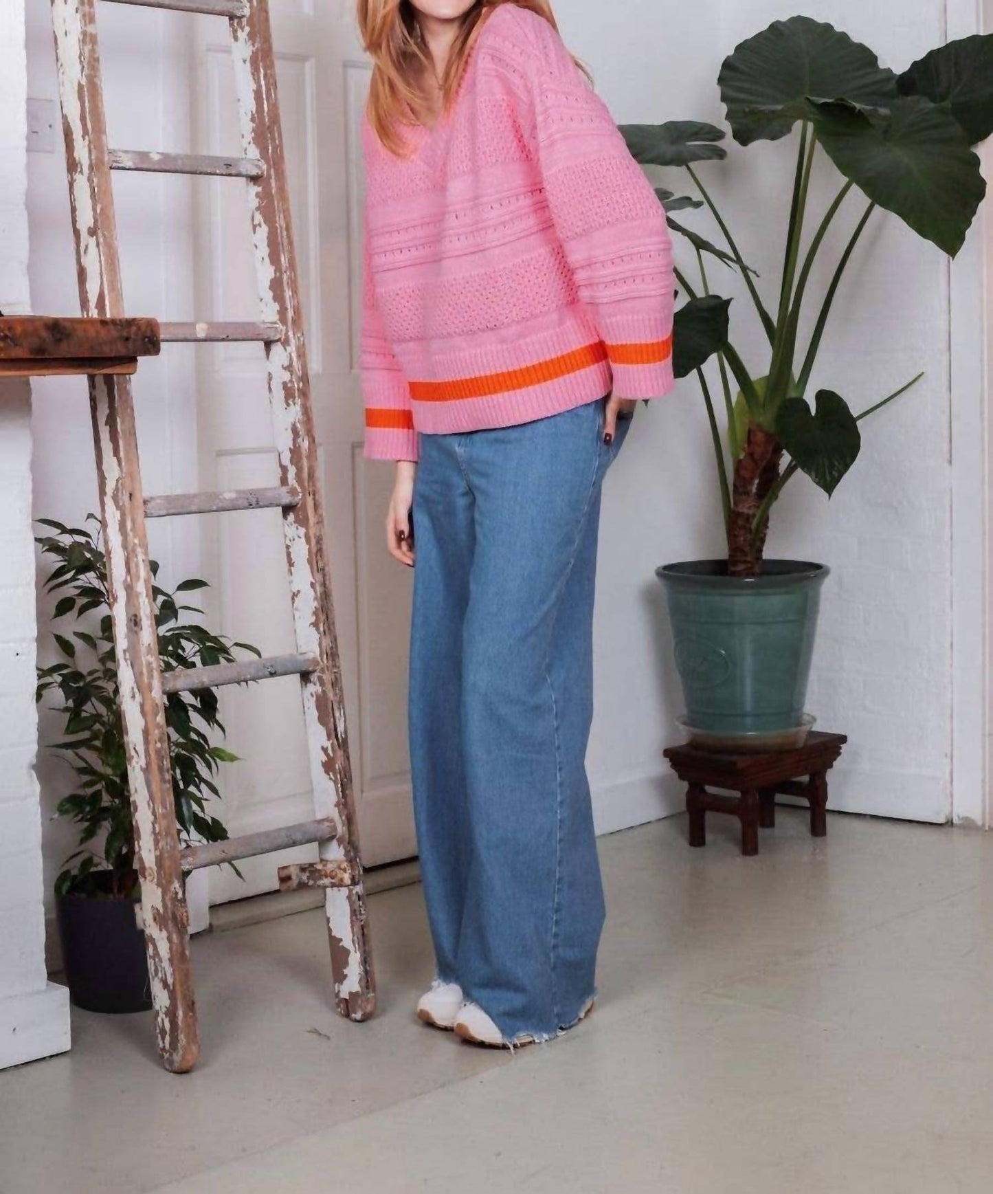 Judith Pointelle Stitch V Neck Sweater