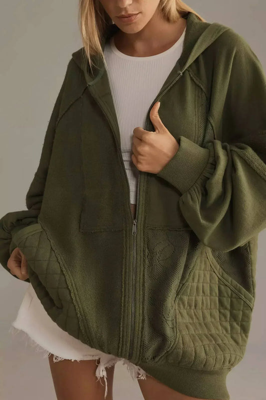 Pilcro - Mixed Print Full Zip Hooded Sweatshirt - Rack Hunt