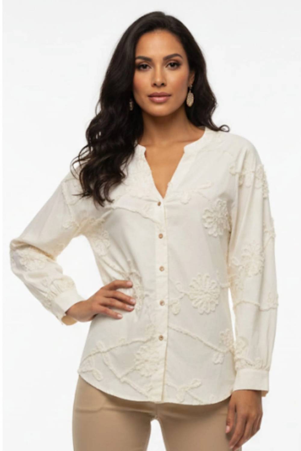 Embroidered Floral Button-down Blouse