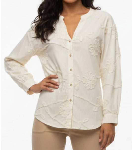 Embroidered Floral Button-down Blouse