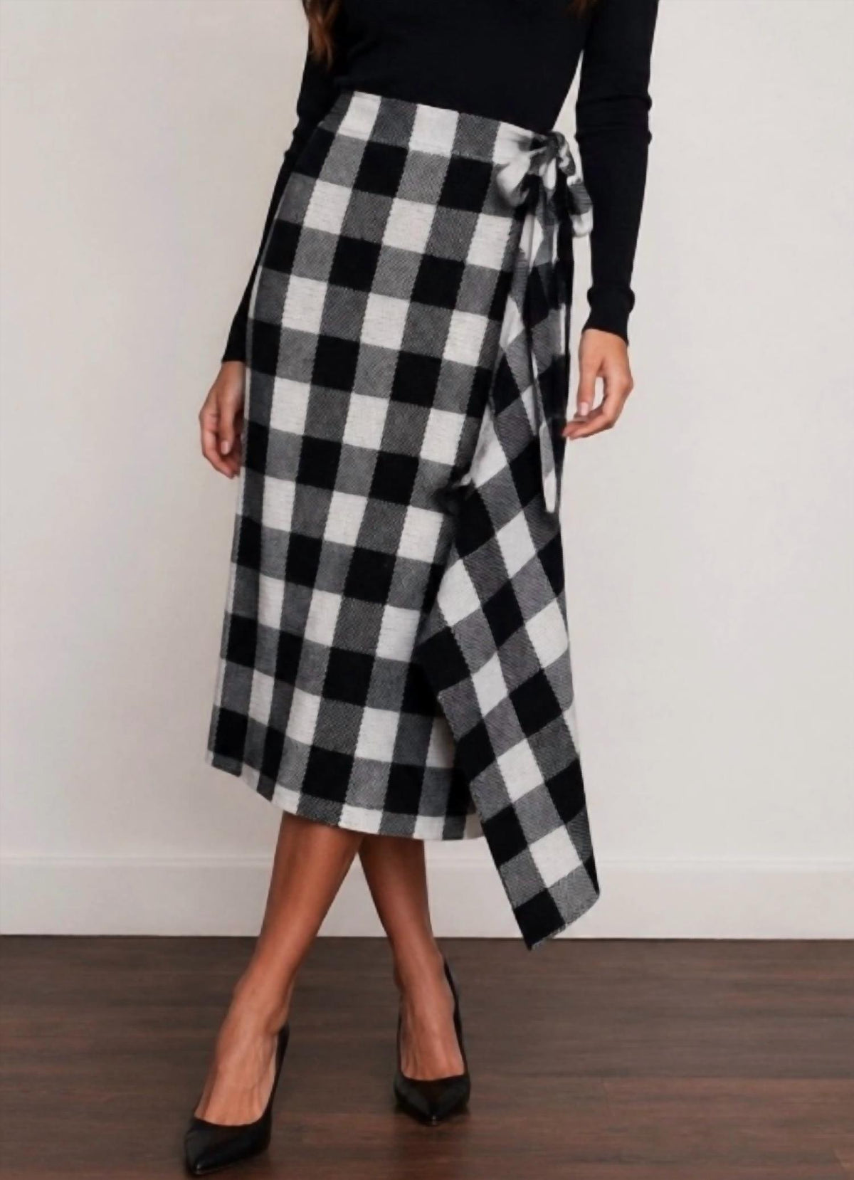 Gingham Knit Wrap Skirt