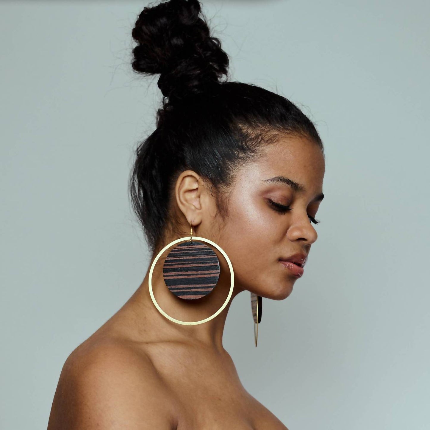Women's Geometric Wooden Statement Large Hoop Earrings