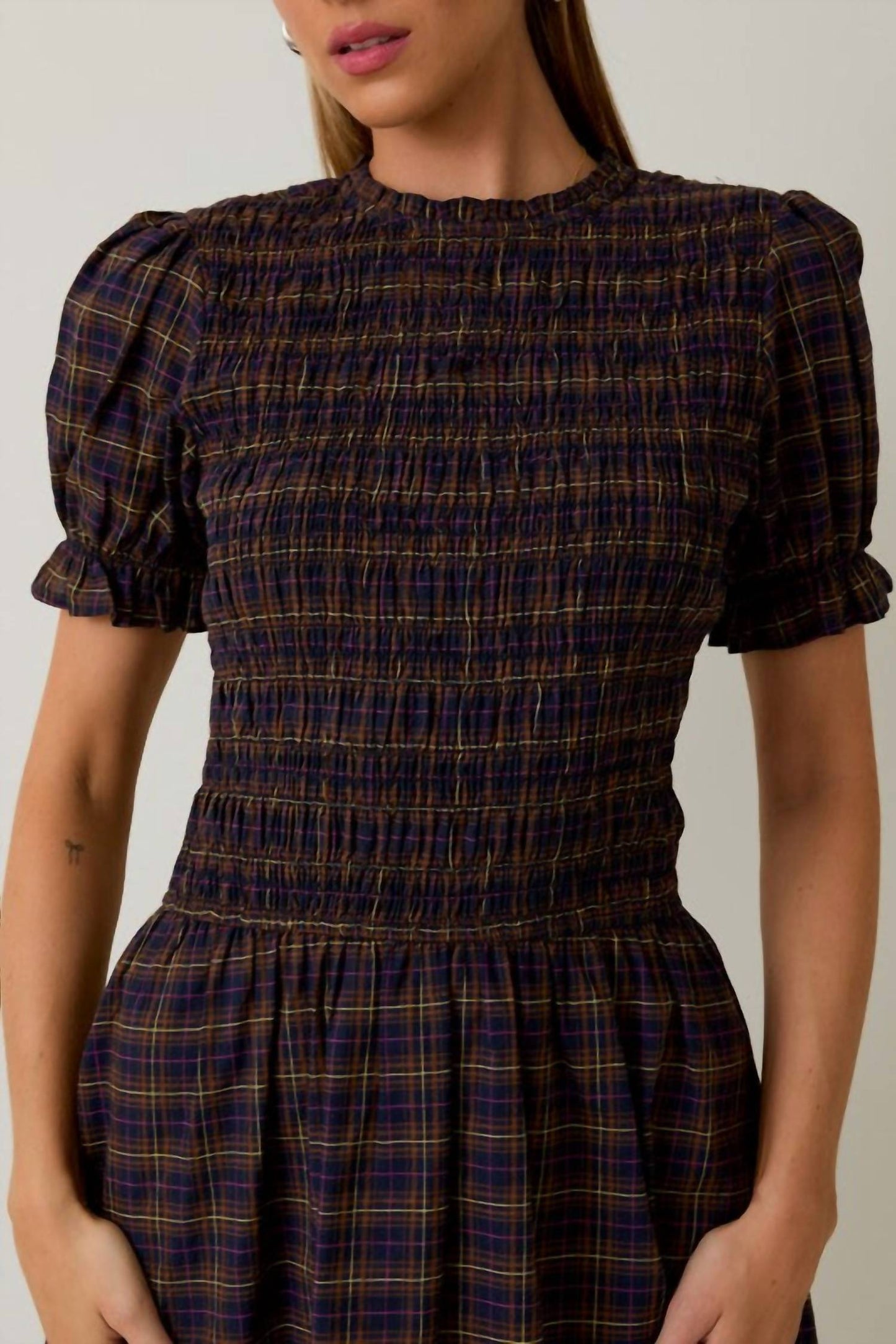 Mock Neck Smocked Mini Dress