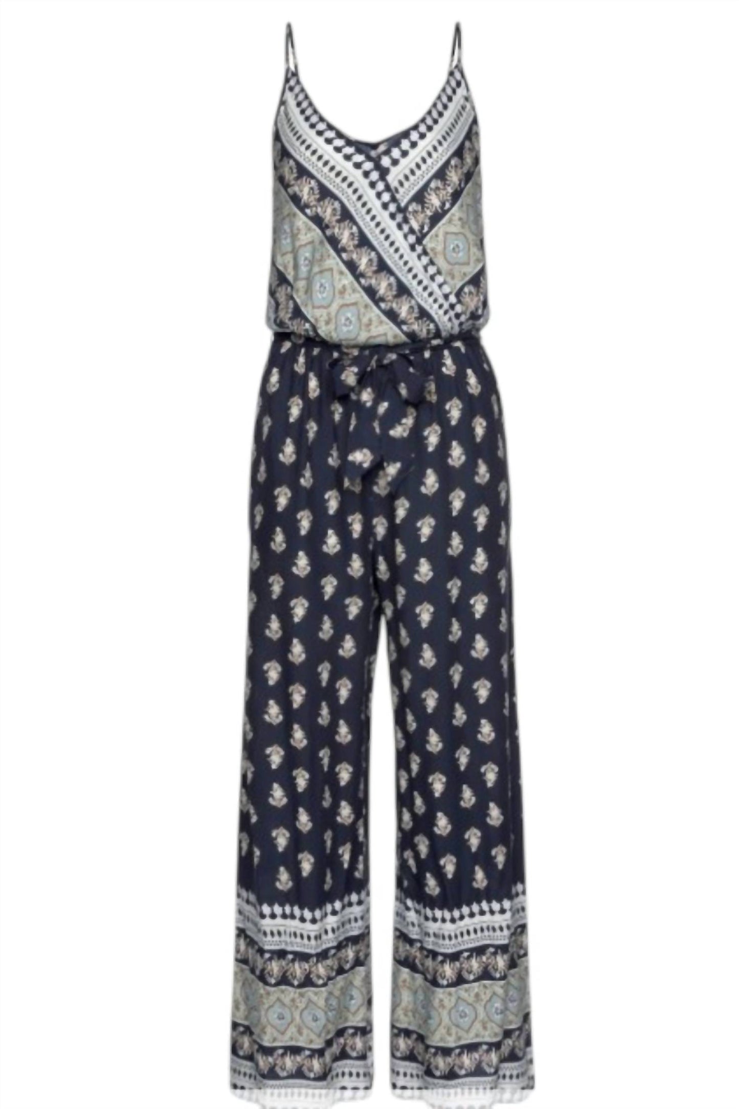 Patterned V-neck Jumpsuit