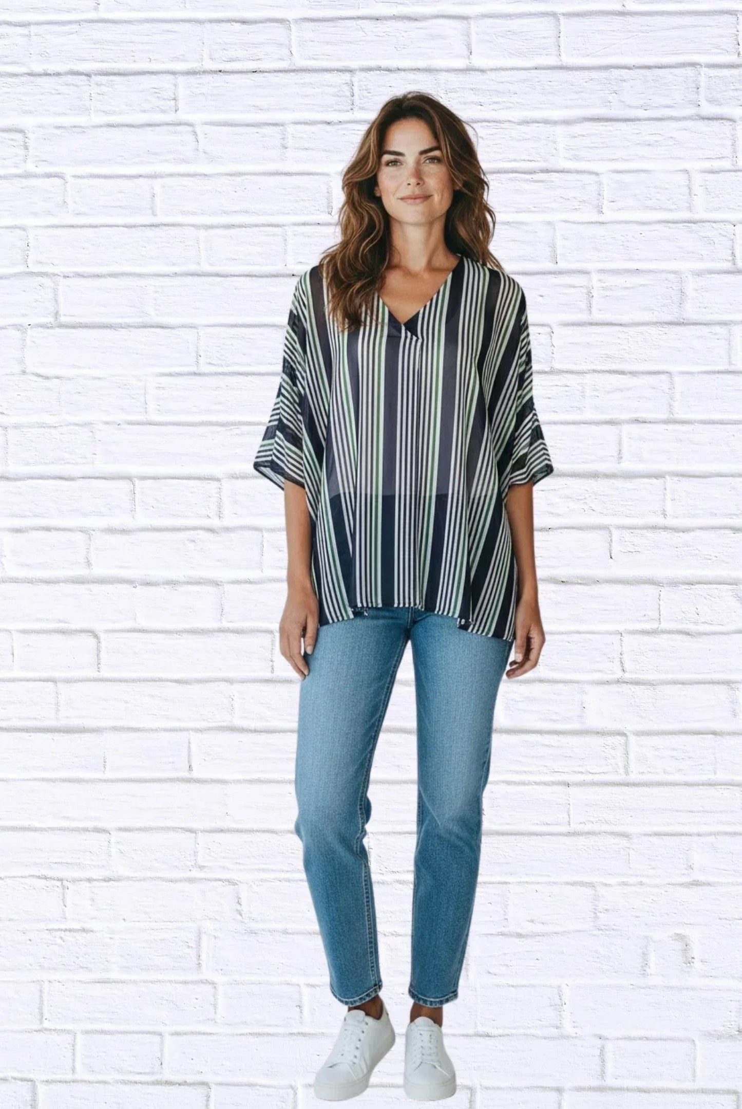Calypso - Striped Chiffon Kaftan Top - Rack Hunt