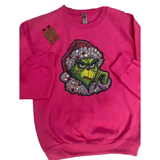 Farm Life Crafting - Women's Blinged Out Grinch Holiday Sweatshirt - Rack Hunt