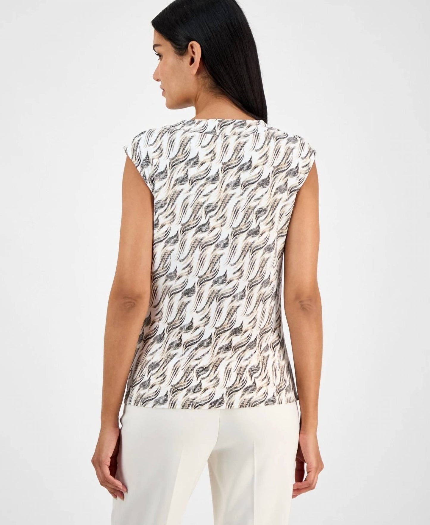 Printed Cowl Neck Cap Sleeve Top