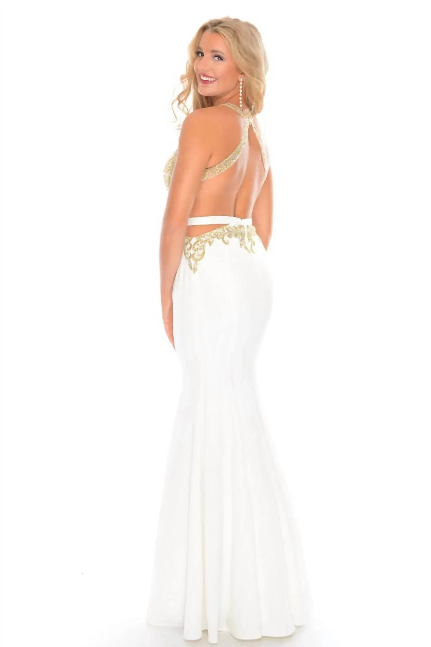 Precious Formals - Beaded High Neck Evening Gown - Rack Hunt