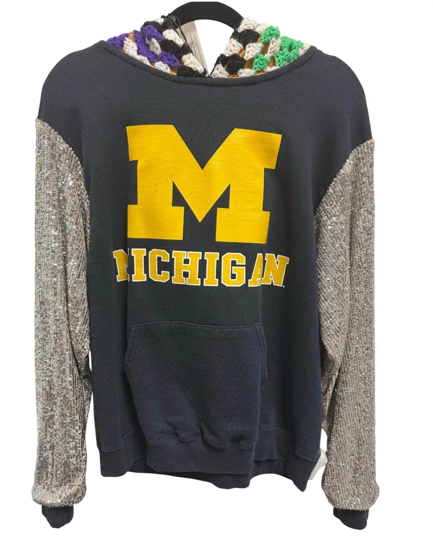 OPD New York - Women's Sweatshirt With Sequin Arms And Crochet Hood - Rack Hunt