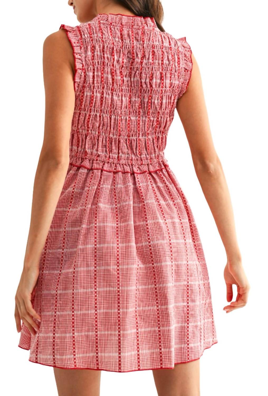 Plaid Smocked Dress With Ruffle