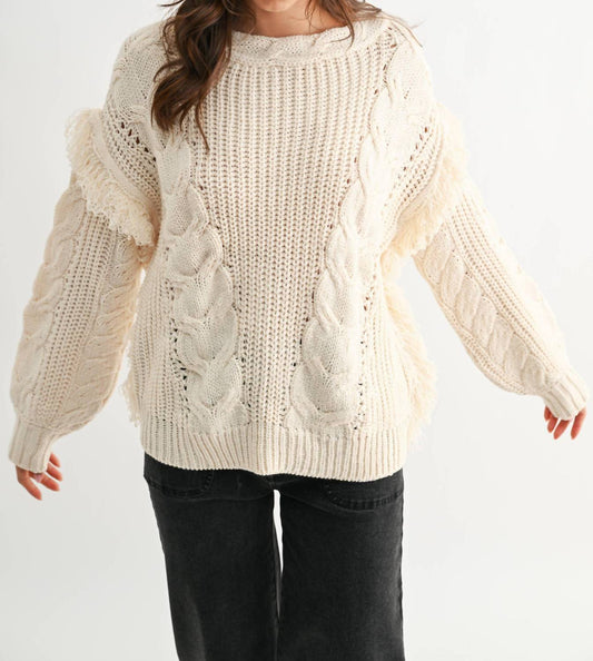 Fringe Detail Cable Knit Sweater