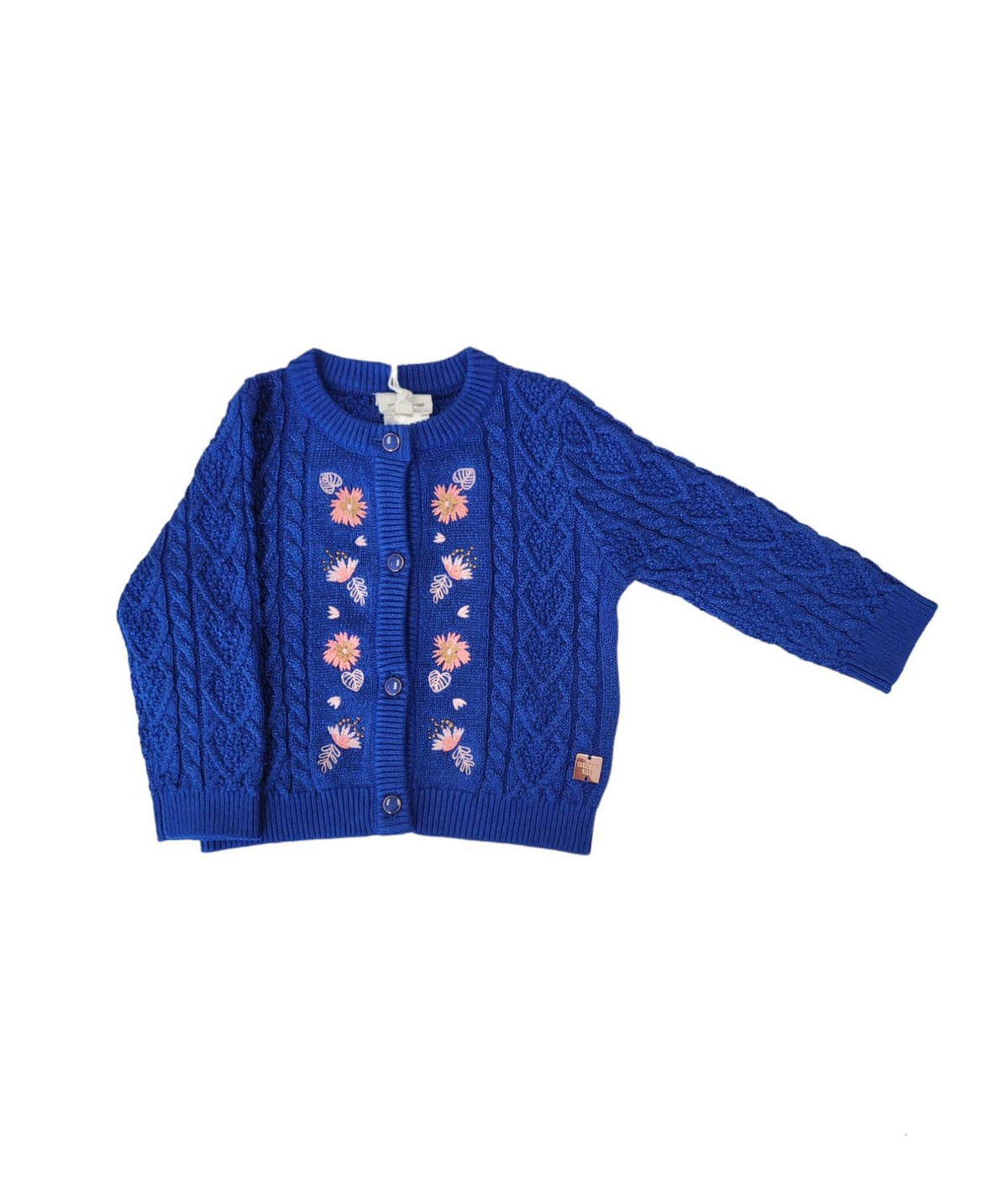 Girls Cable Knit Cardigan With Floral Embroidery