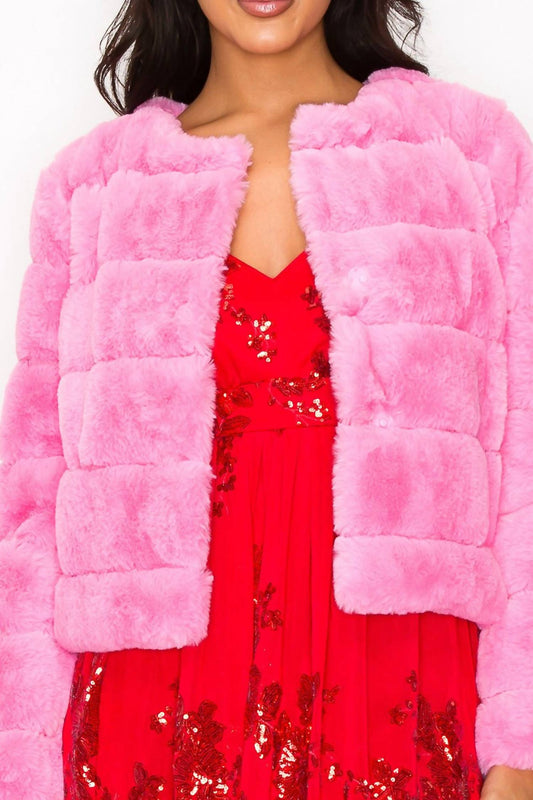 Faux Fur Buttoned Quilted Jacket