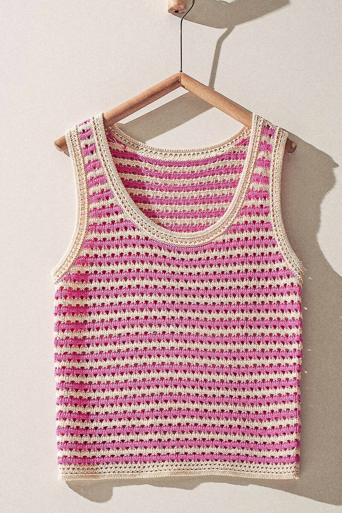Stripe Crochet Knit Tank Top