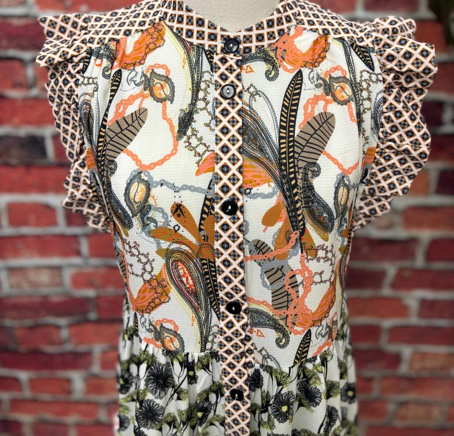 Sunset Patchwork Ruffle Dress