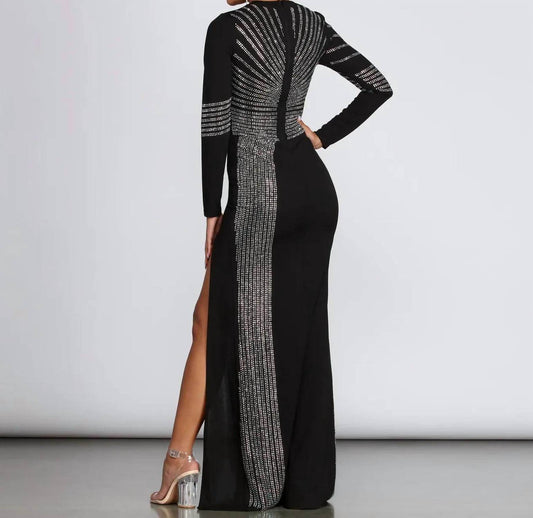 GAJE - Lita Heat Stone High Slit Formal Evening Dress - Rack Hunt -