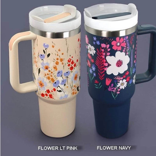 Wall to Wall - Floral Flowers Cottage Print 40 Oz Stainless Steel Insulated Tumbler - Rack Hunt -
