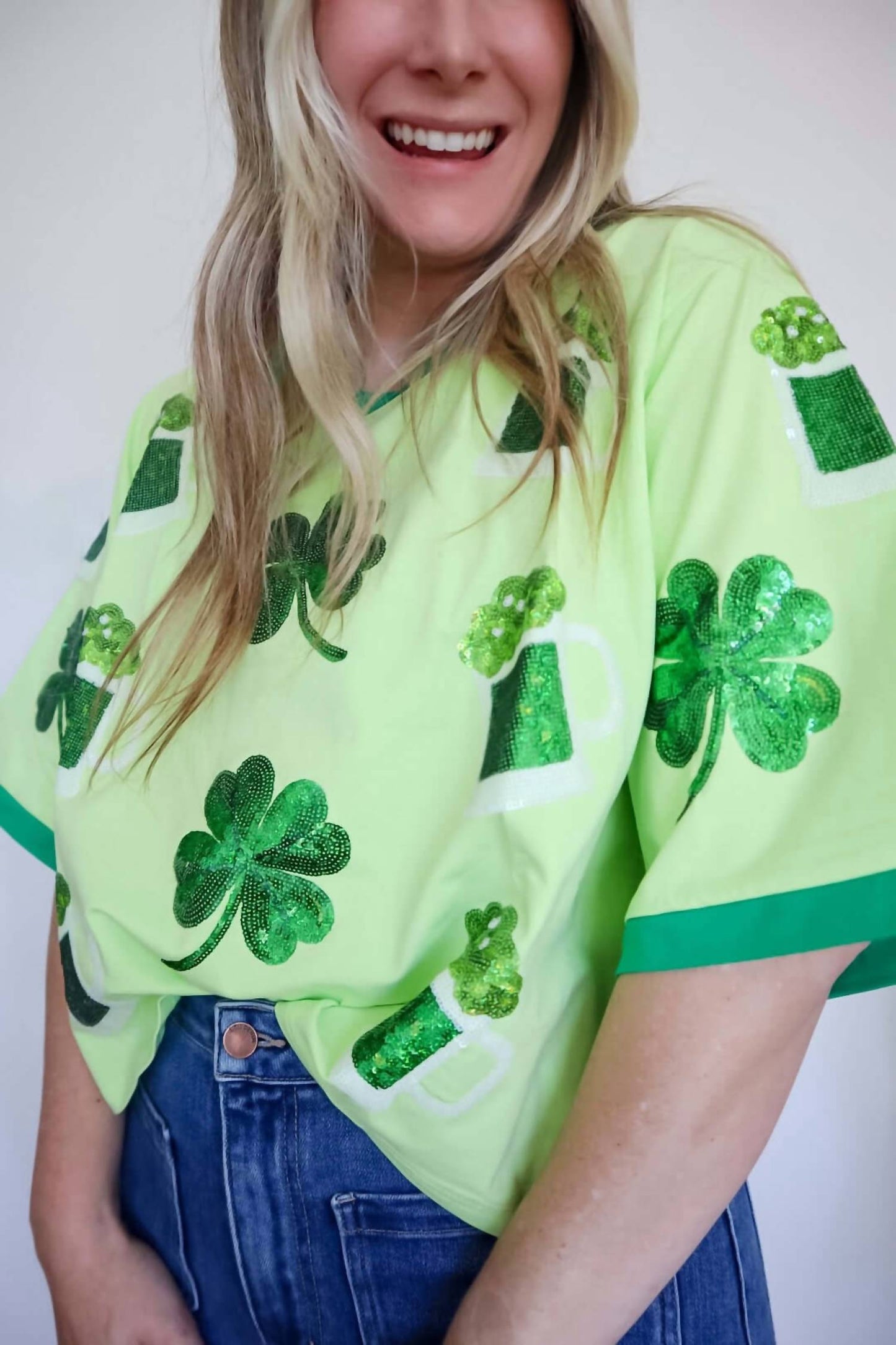 Women's Shamrock Brew Sequin Design Oversized Top