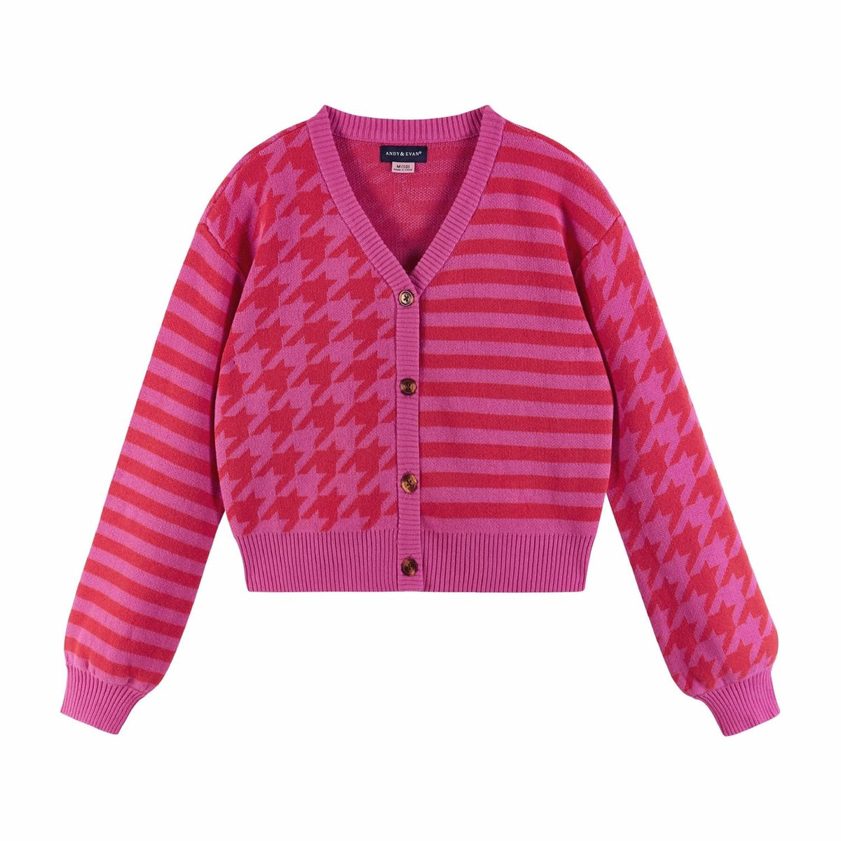 Girl's Houndstooth N' Striped Cropped Cardigan