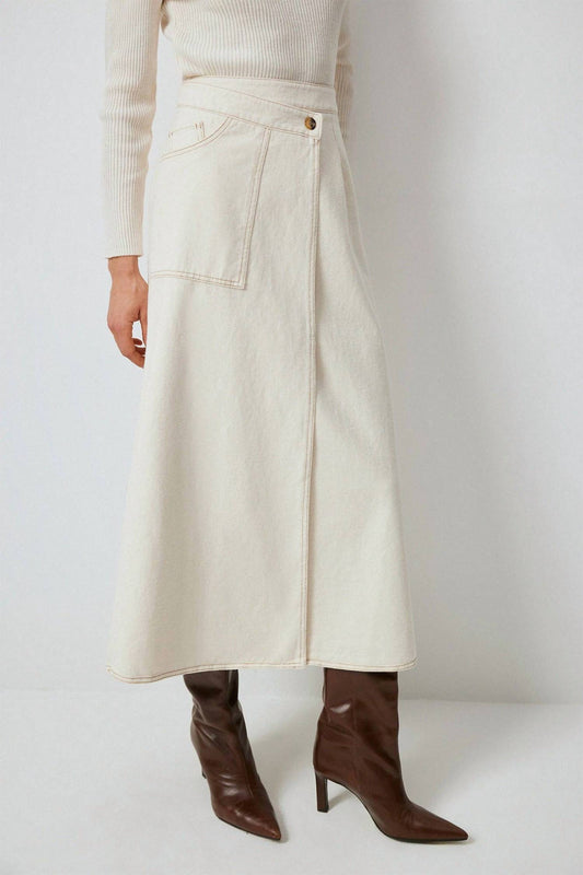 Double Breasted Denim Midi Skirt