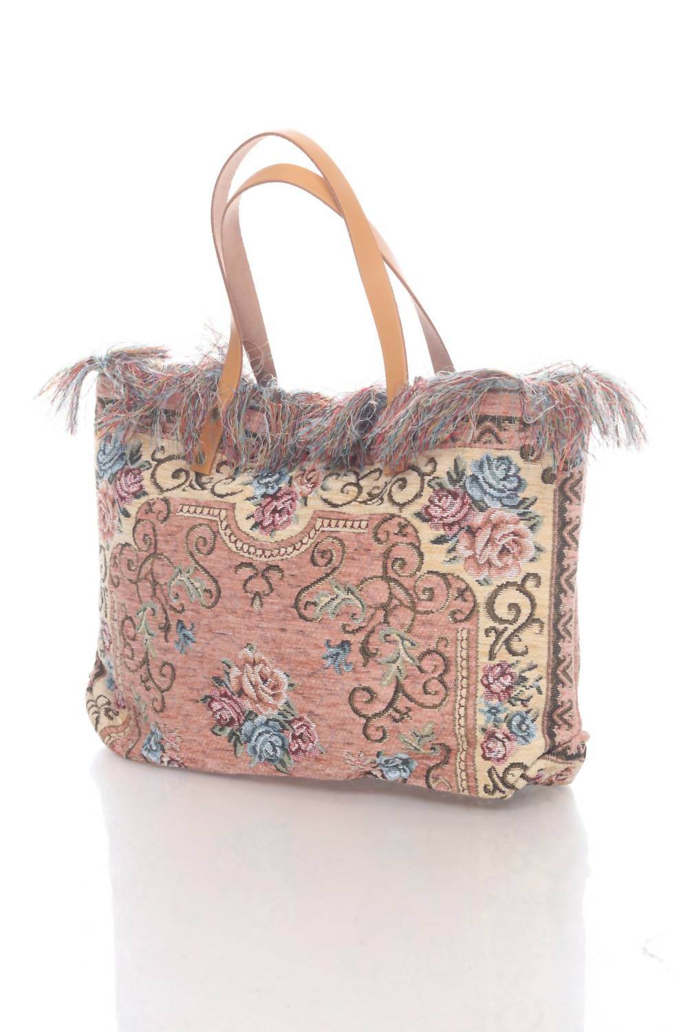 Jijou Capri - Women's Tapestry Leather Double Handle Handbag - Rack Hunt -