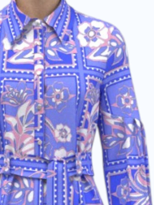 Long Sleeve Floral Stamp Print Shirt Dress